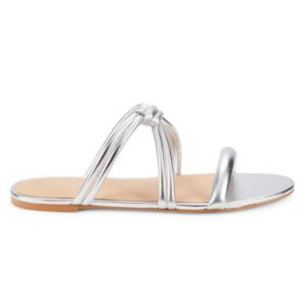 Stuart Weitzman‎ Flat Sandals Size 7 Silver Leather Open Toe